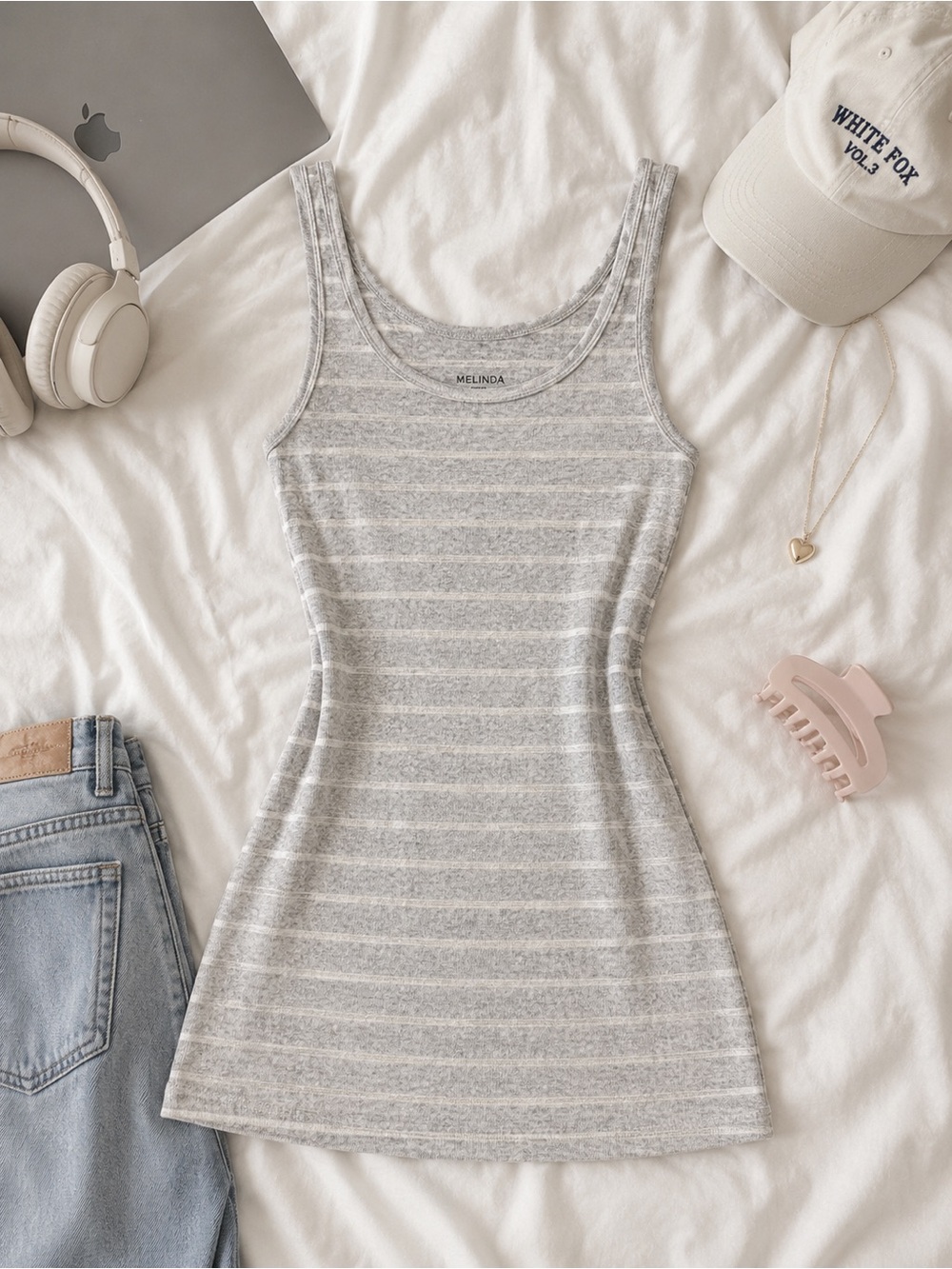 Merona Light Gray Striped Tank Top